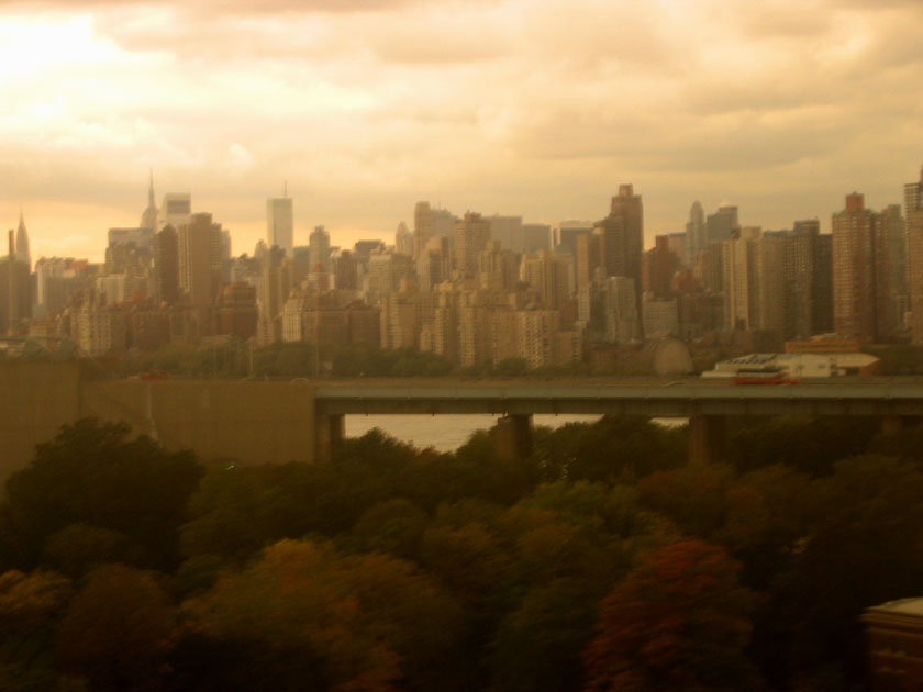 The New York skyline from the train
